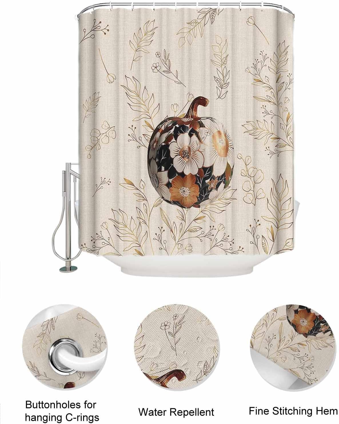 ZFUNCING Vintage Floral Pumpkin Shower Curtain Set with Hooks and Hanging Organizer