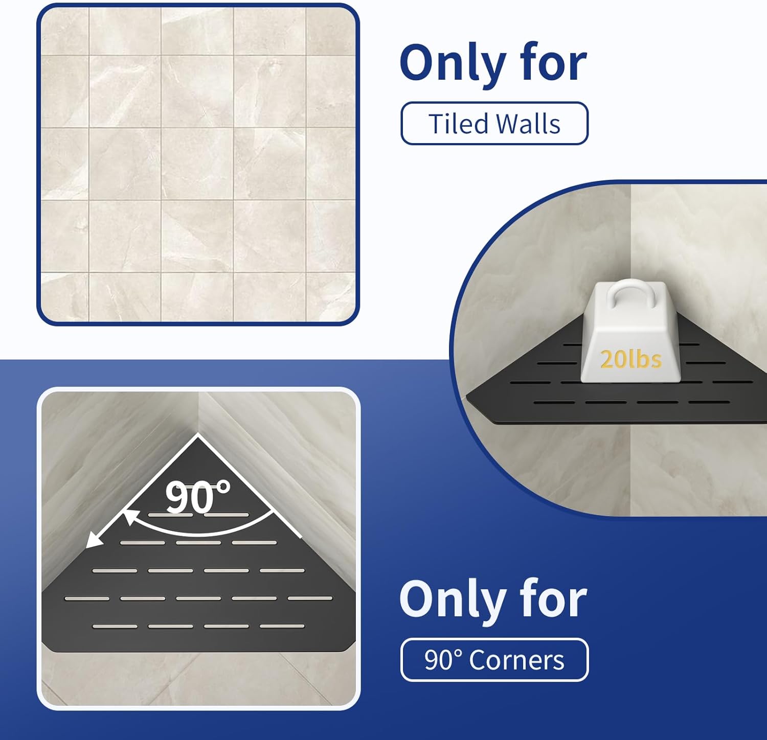 Bernkot Corner Shower Shelf 2 Pack Matte Black 304 Stainless Steel