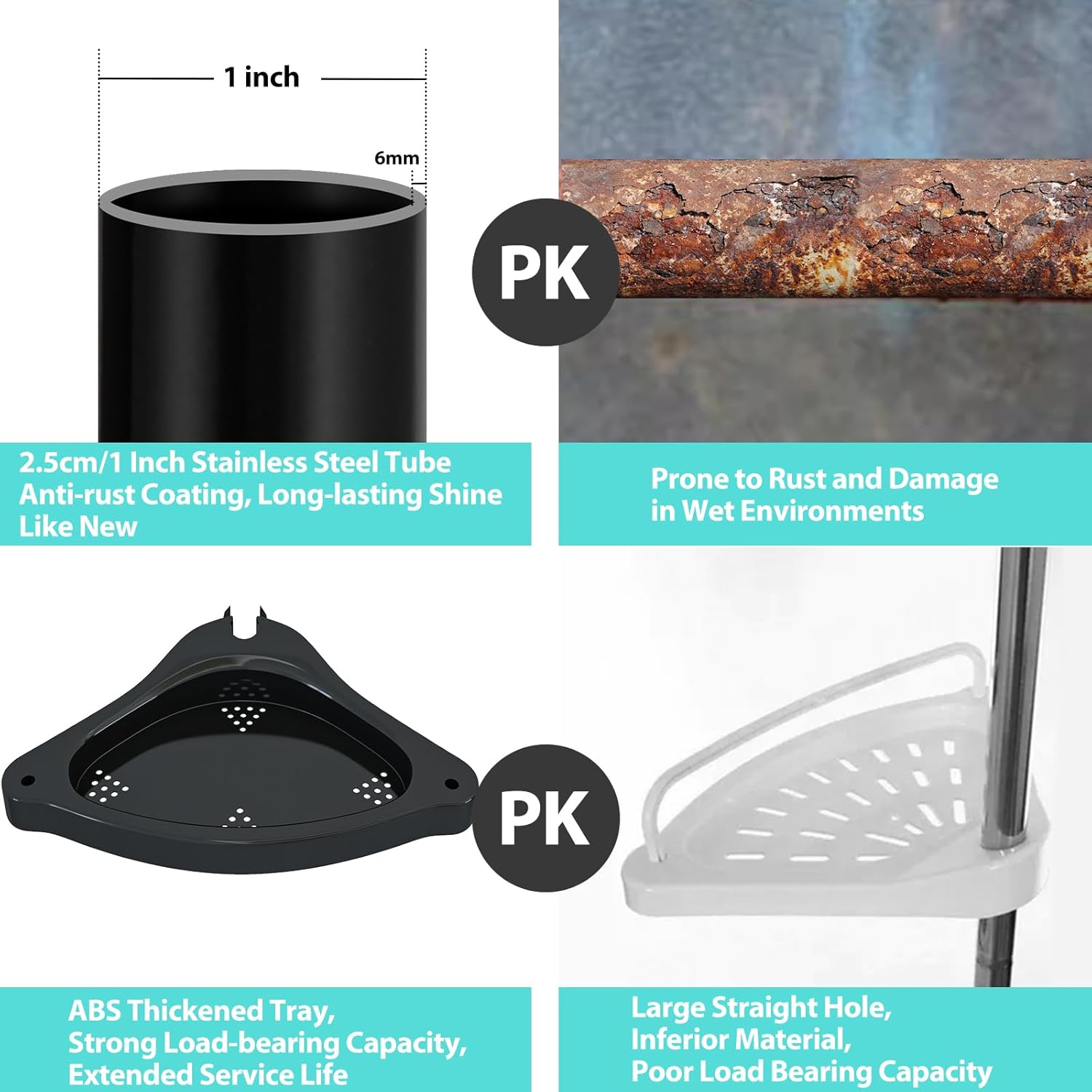 Adjustable Corner Shower Caddy with 4 Layers and Rustproof Metal Tension Pole Black