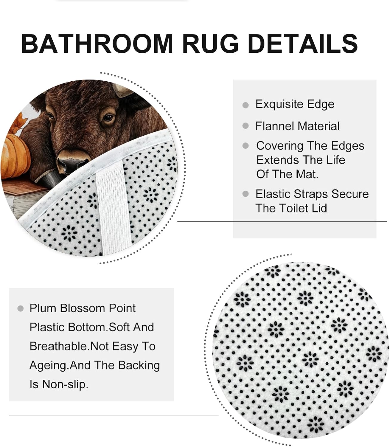 DESIHOM 4PCS Fall Bisons Pumpkins Shower Curtain Set with Hooks and Non-Slip Rug