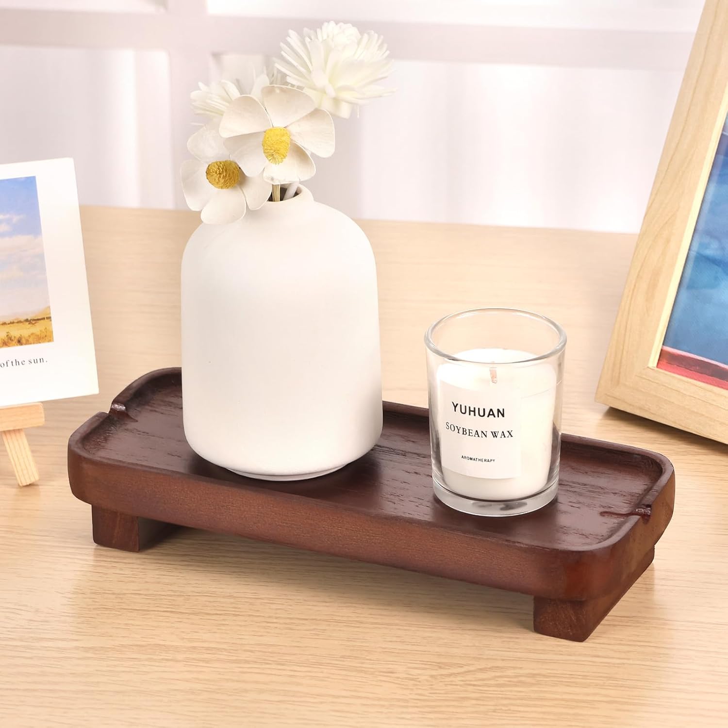 Wood Riser Soap Dish Decorative Tray 87 x 36 Inches Dark Brown