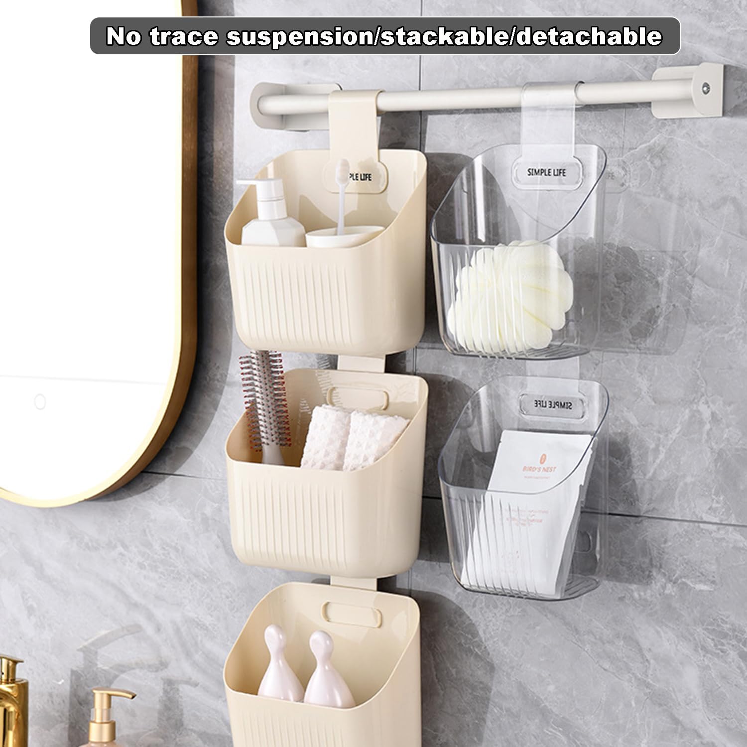 3 Pcs Hanging Shower Basket Caddy Portable Wall Storage Organizer Hanging Cup Holder for Kids Beige 20cm