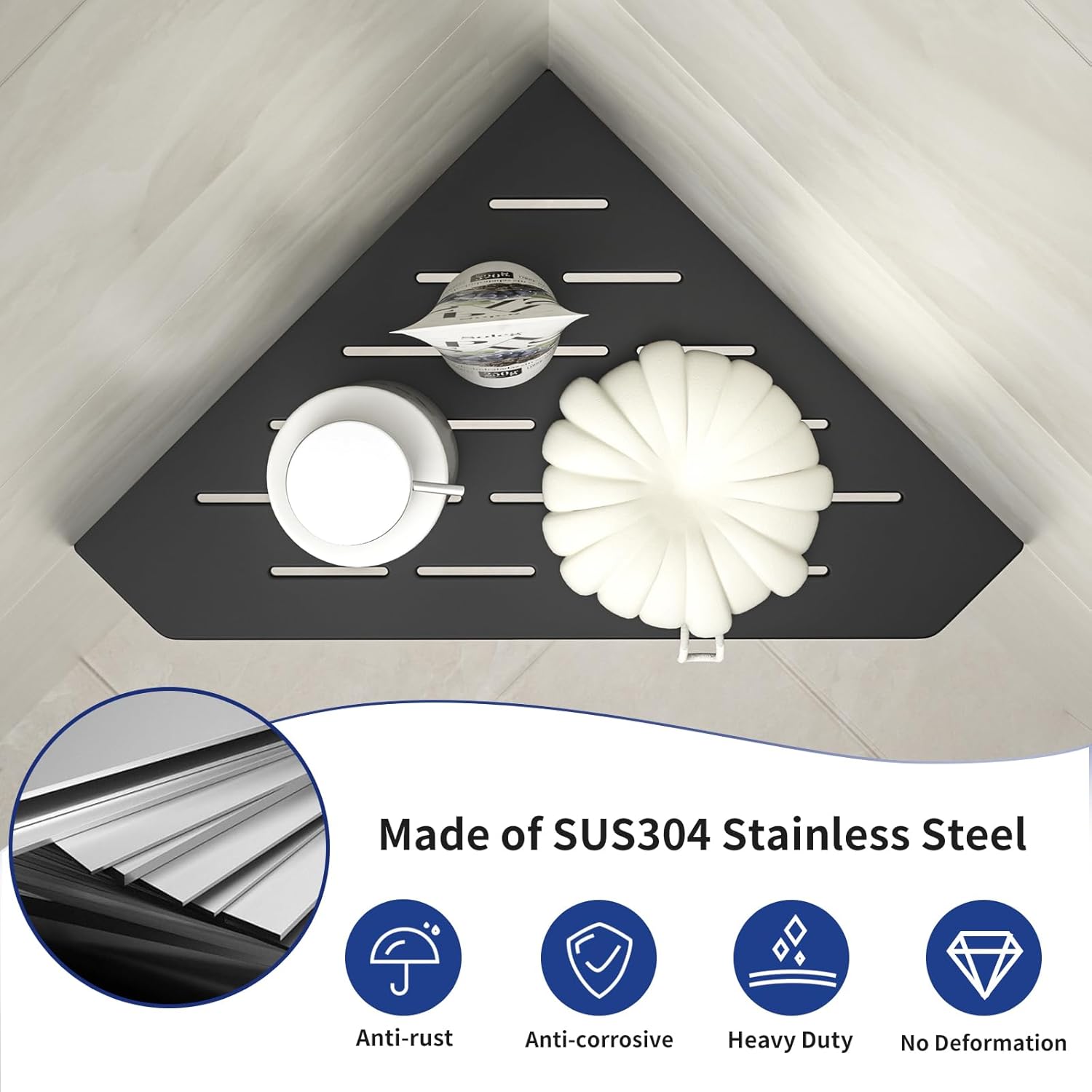 Bernkot Corner Shower Shelf 2 Pack Matte Black 304 Stainless Steel