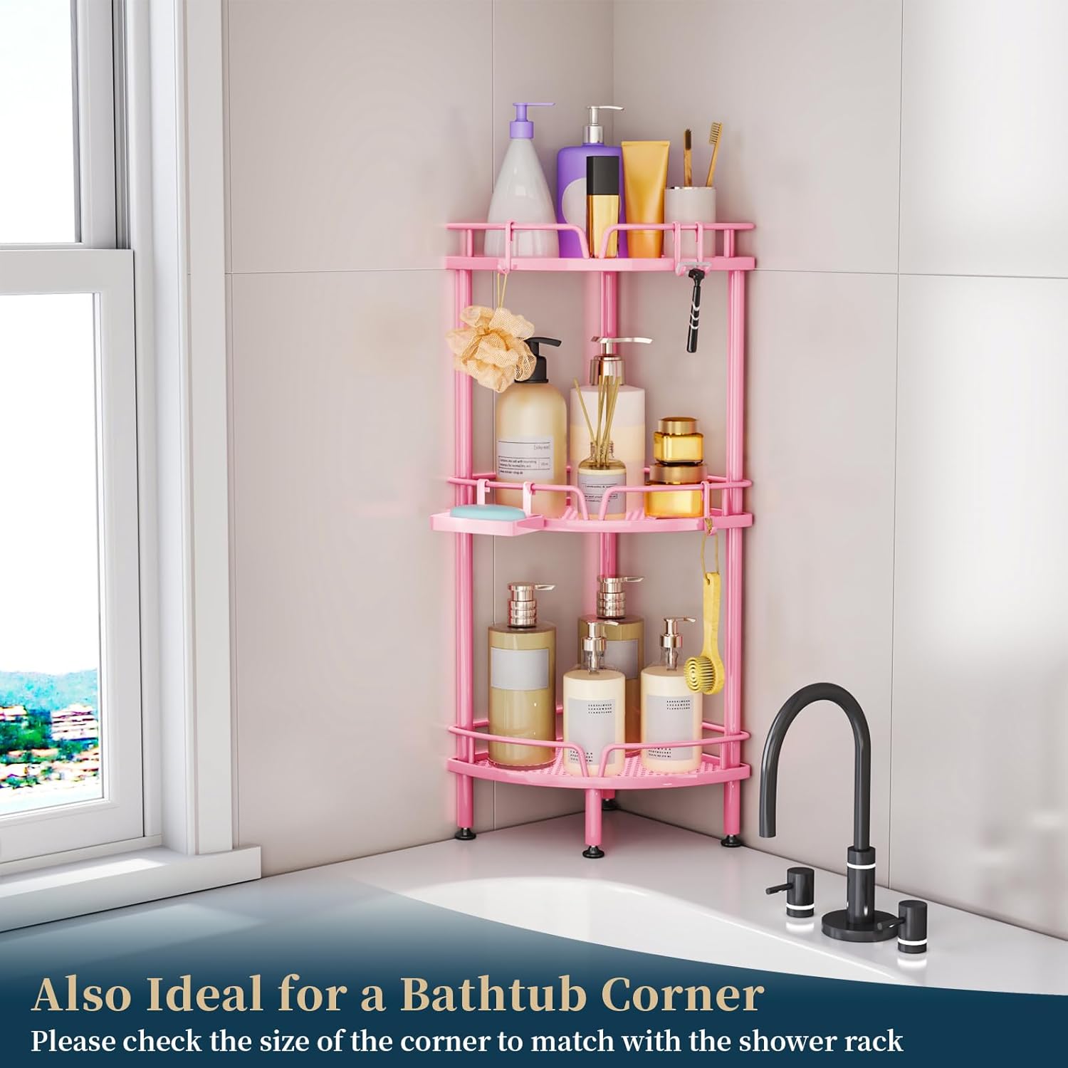 Consumest Corner Shower Caddy - 3 Tier Organizer with Soap Holder and 4 Hooks