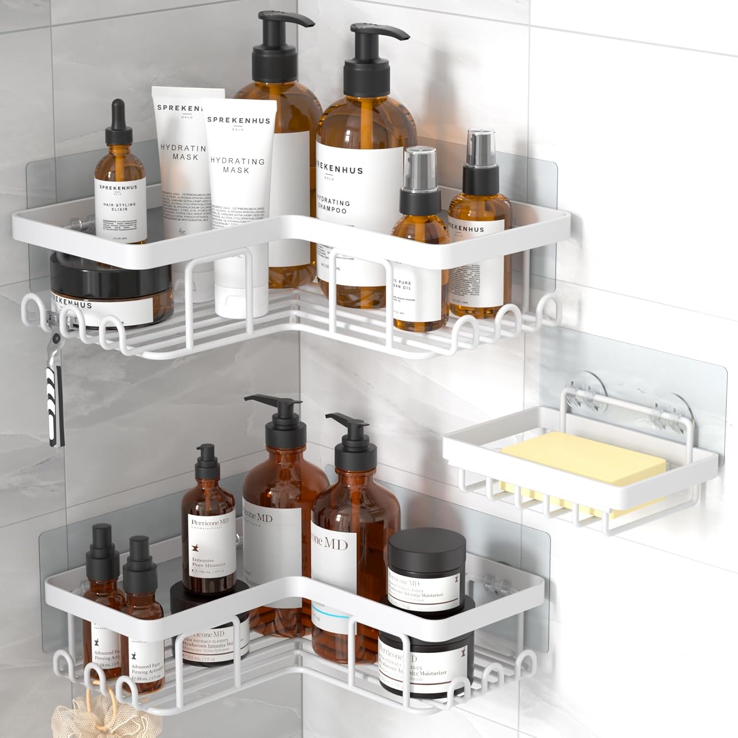 Yasonic Corner Shower Caddy with 12 Hooks and Soap Holder Rustproof Stainless Steel 3-Pack