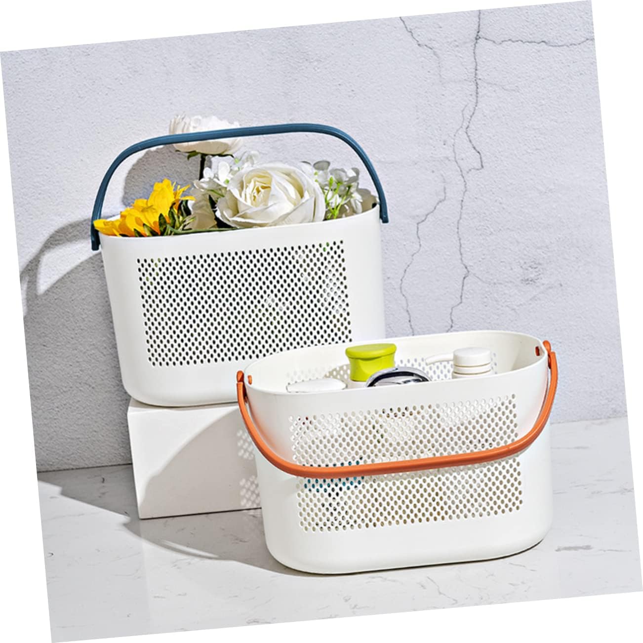 PRETYZOOM Portable Shower Basket Lightweight Plastic Storage Bin with Handles for Bathroom Organization