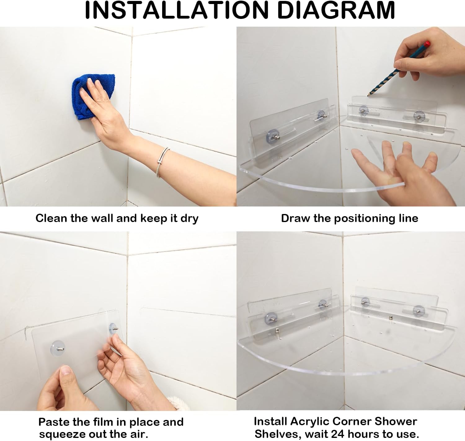 Acrylic Corner Shower Caddy Shelf 2 Pack - Space Saving Wall Mounted Organizer