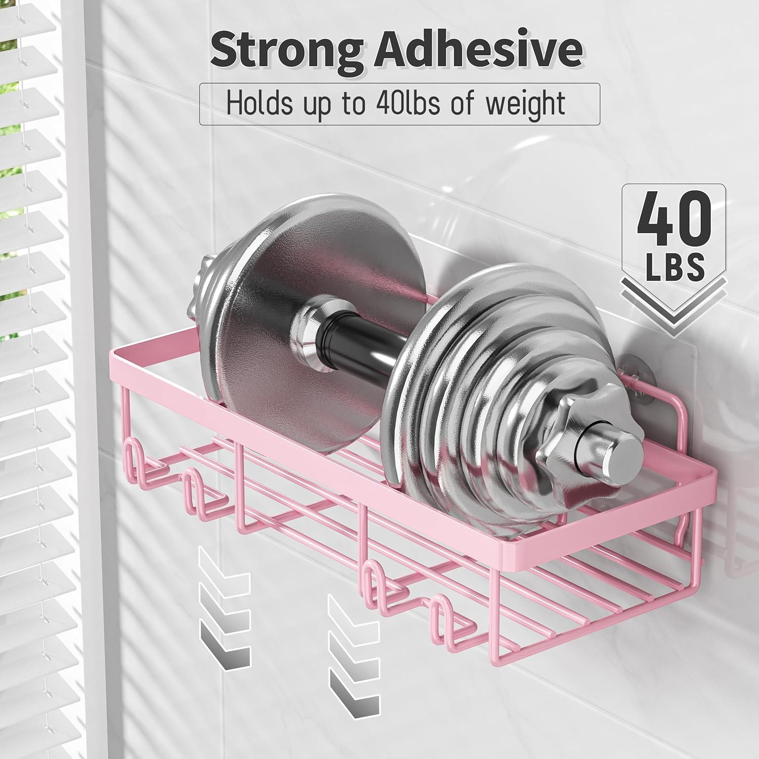 10 Pack Shower Caddy Organizer with Rustproof Stainless Steel Shampoo Holder and Wall Storage Basket Pink