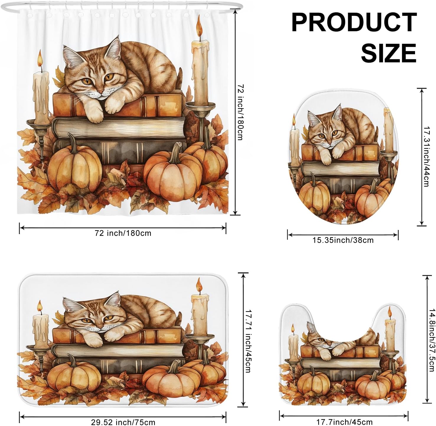 DESIHOM 4PCS Fall Cats Kitten Shower Curtain Set 72x72 with Hooks and Accessories