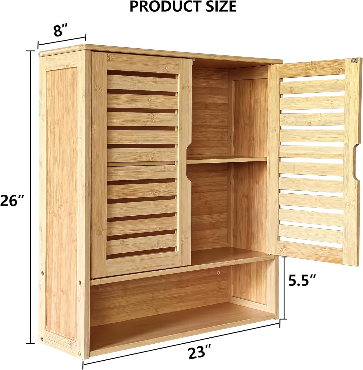HYNAWIN 2-Tier Bamboo Medicine Cabinet with Adjustable Shelves for Bathroom Kitchen and Living Room