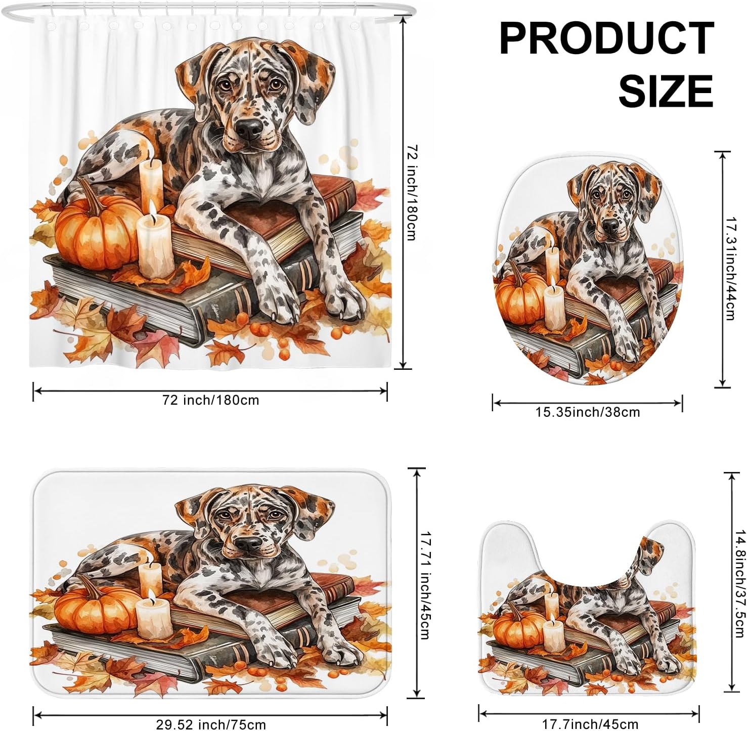 DESIHOM 4PCS Fall Catamounts Leopard Shower Curtain Set with Non-Slip Rug and Toilet Lid Cover Mat