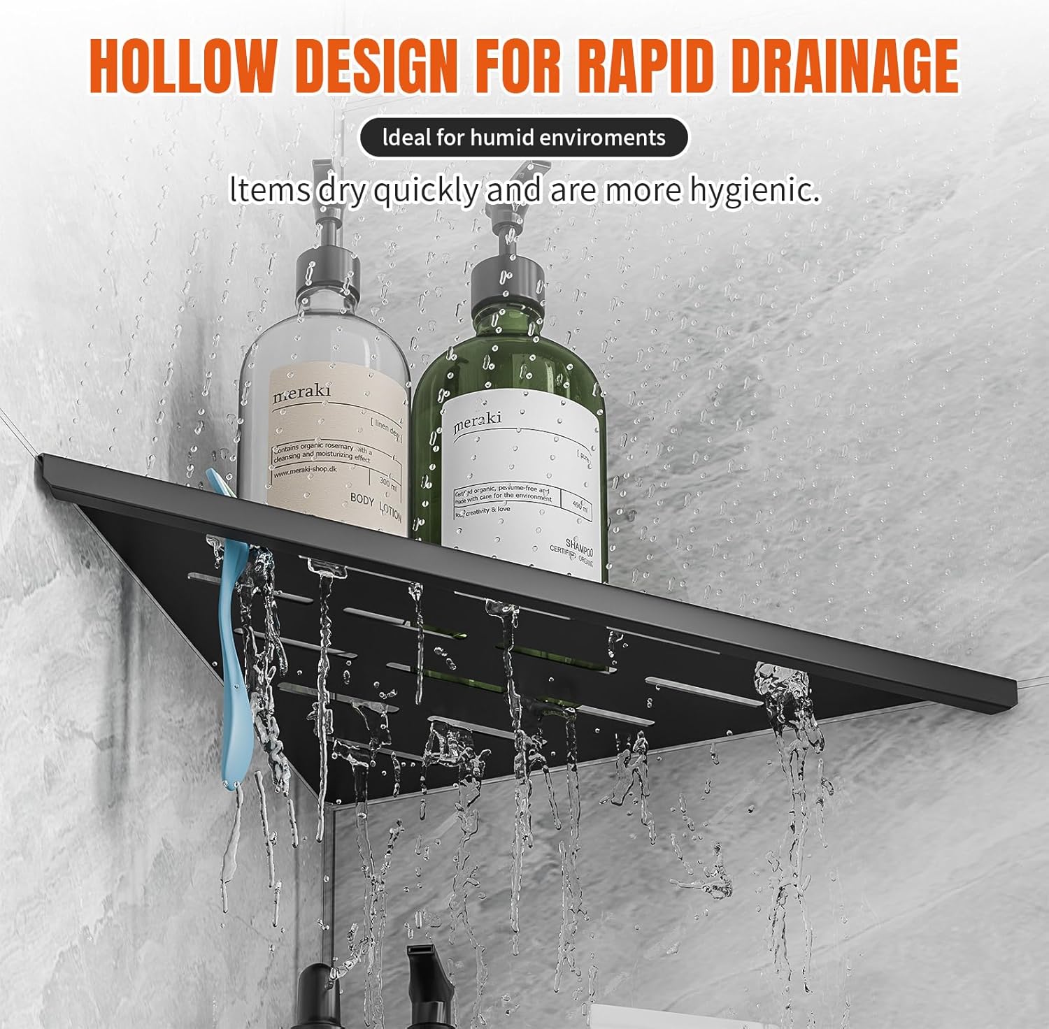 HBXS 10 Inch Black Shower Corner Shelf with Razor Hole 2-Pack