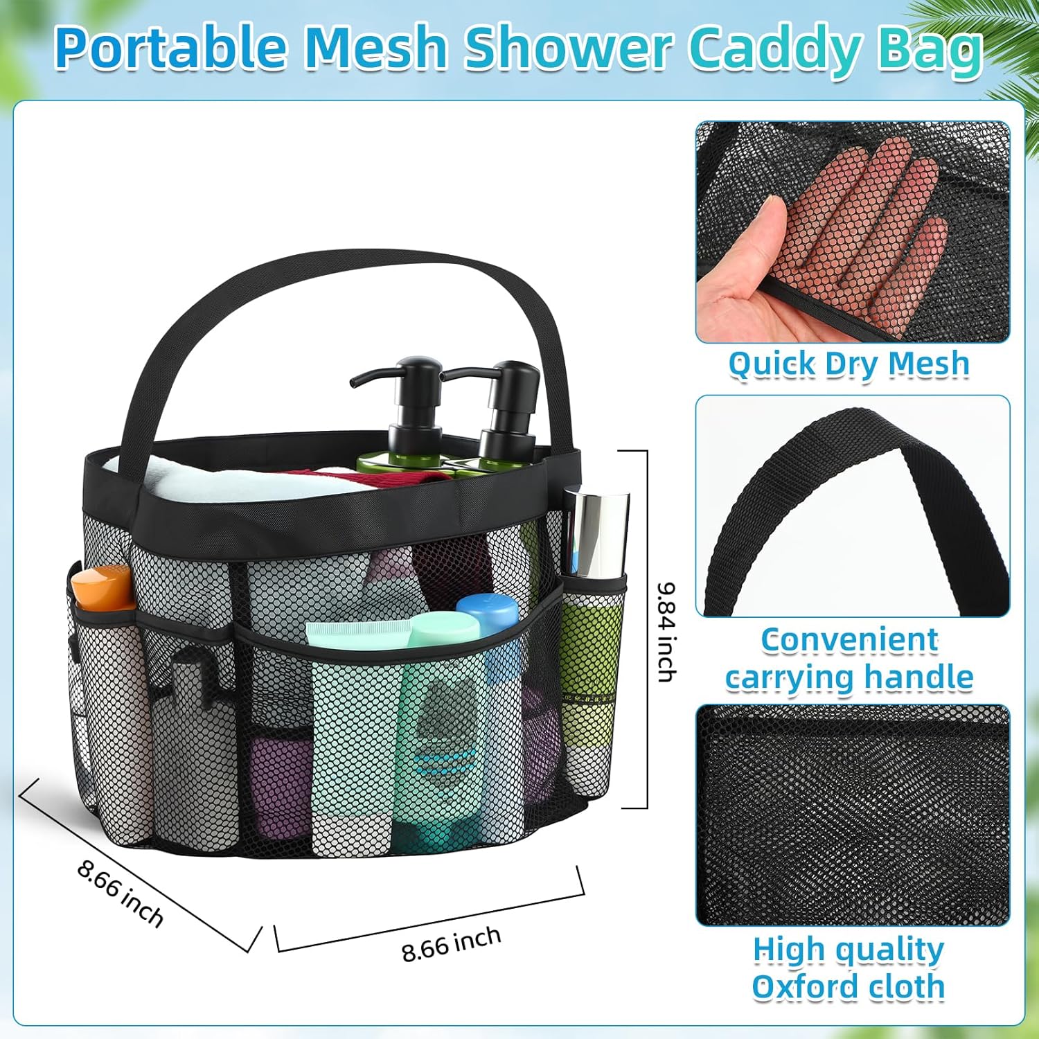 2 Pcs Mesh Shower Caddy and Non-Slip Slippers for Dorm Beach Pool Gym
