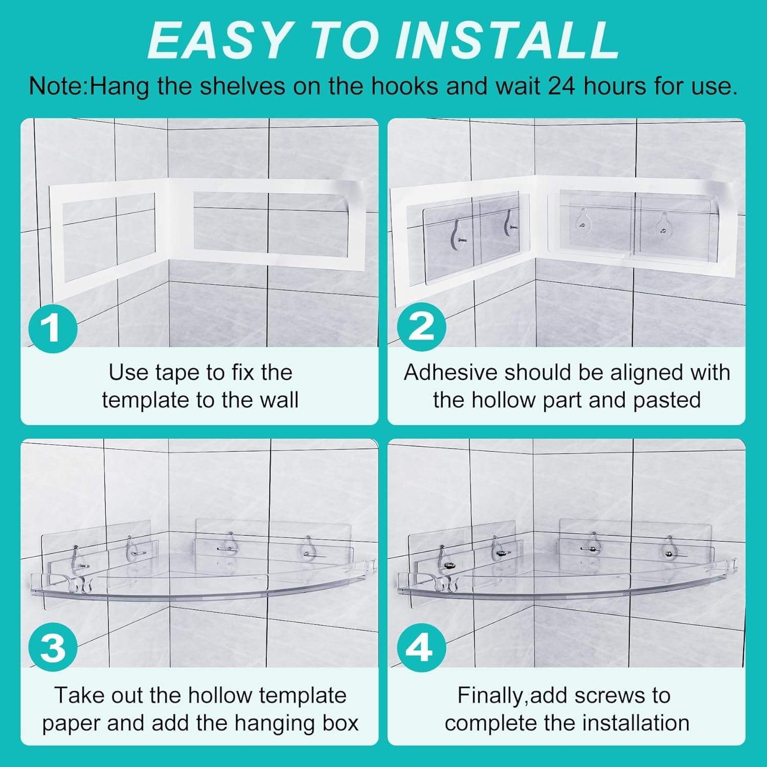2-Pack Acrylic Corner Shower Caddy Set Clear RustProof No Drilling Wall Mount Organizer