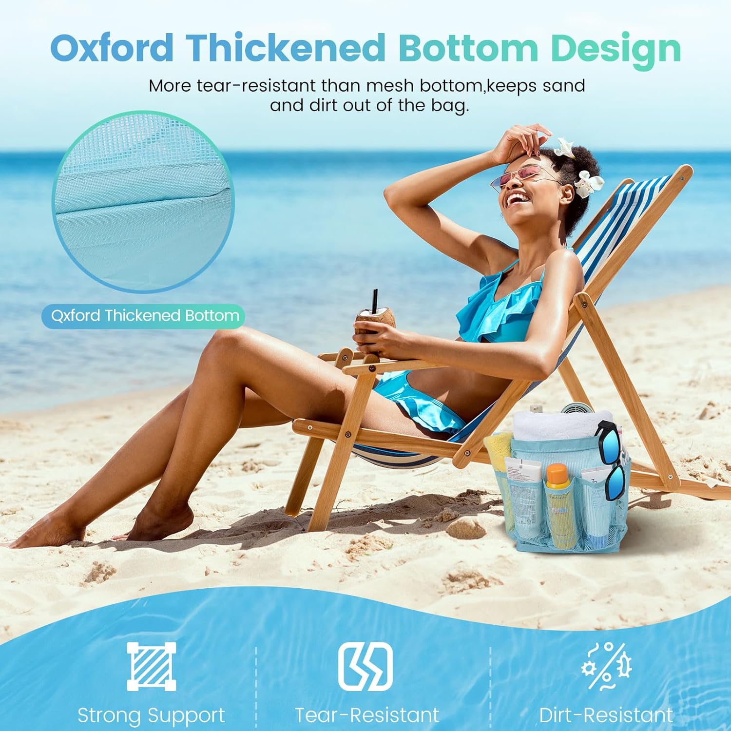 Portable Shower Caddy with 9 Pockets for Dorm Room and Travel Blue