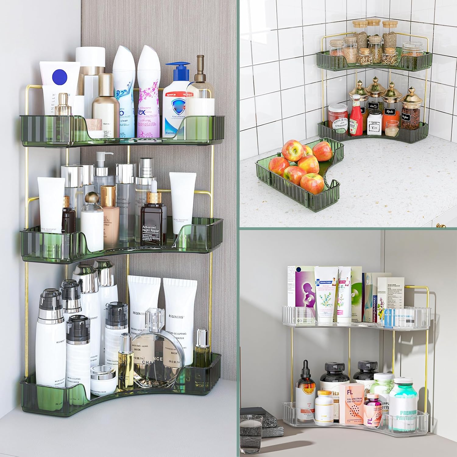 Webetop Corner Organizer Bathroom and Vanity Storage 90 Degree Design Clear Plastic Spacious Shelf