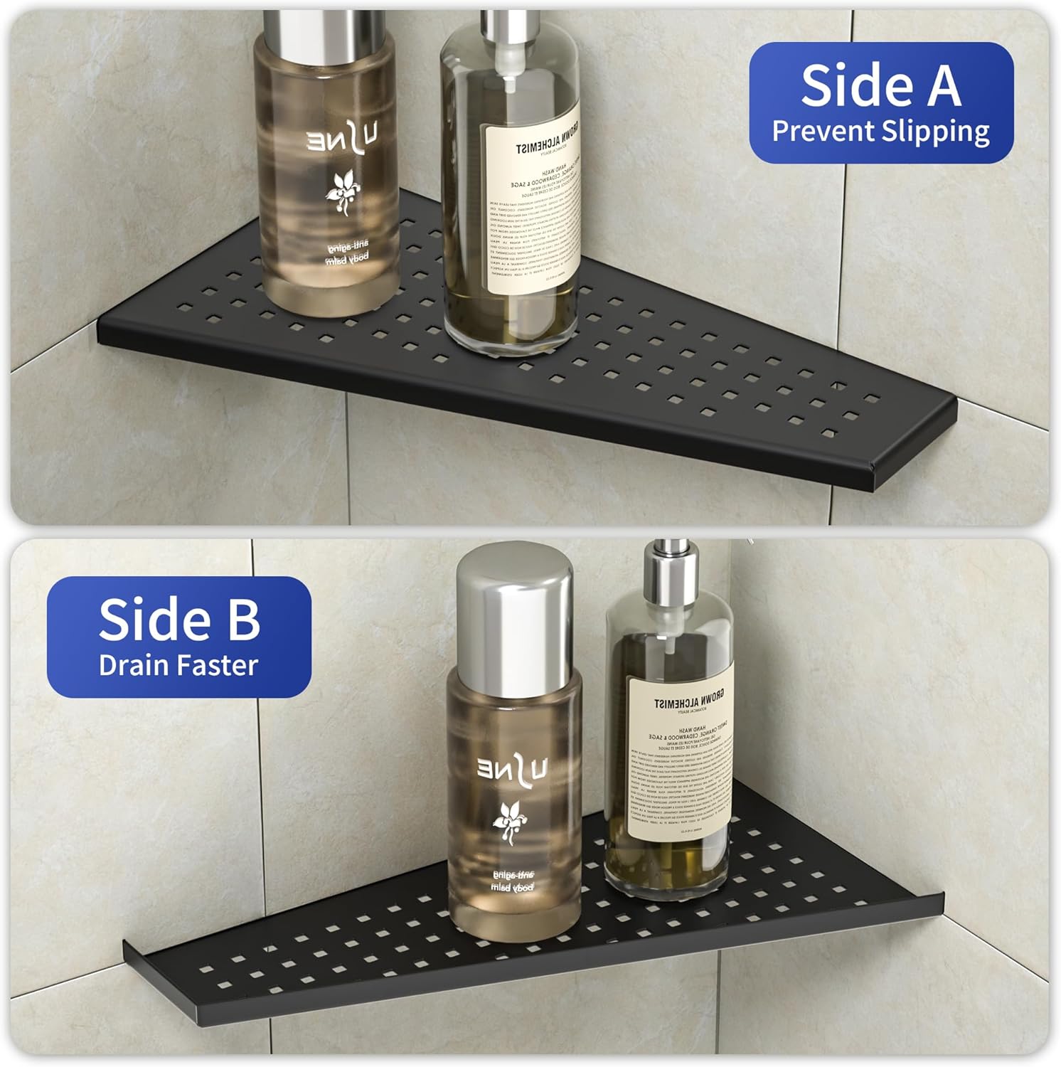 Corner Shower Shelf 2PCS Trapezoid Design 304 Stainless Steel No Drilling Needed Black