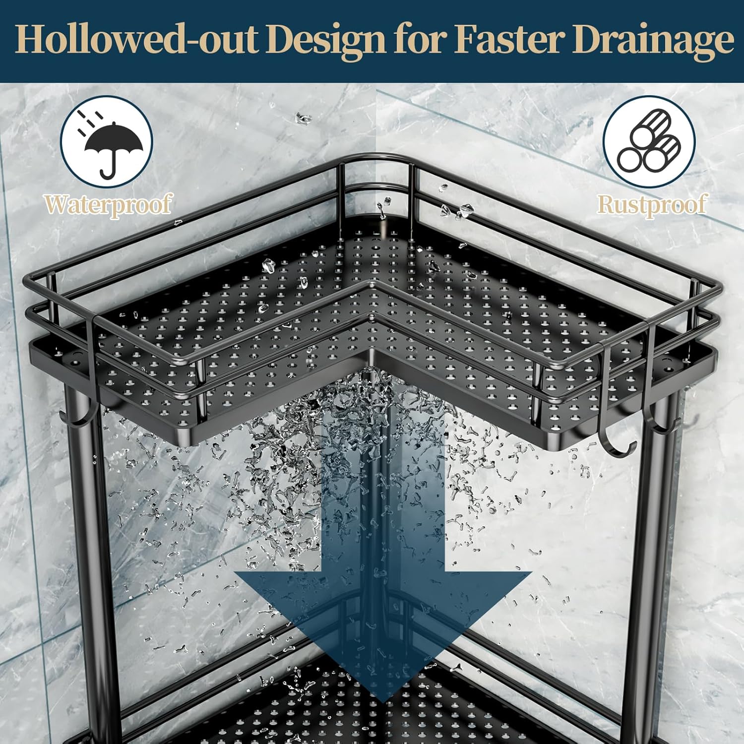 Consumest Corner Shower Caddy 3-Tier Stainless Steel Organizer with Hooks and Soap Holder