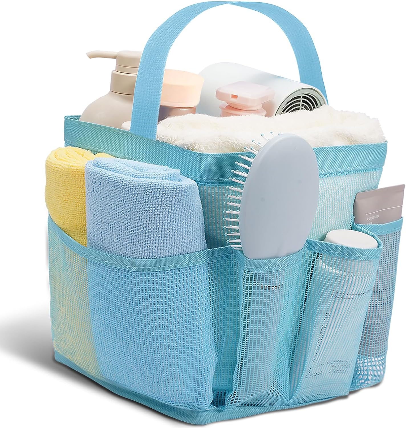 Portable Shower Caddy with 9 Pockets for Dorm Room and Travel Blue
