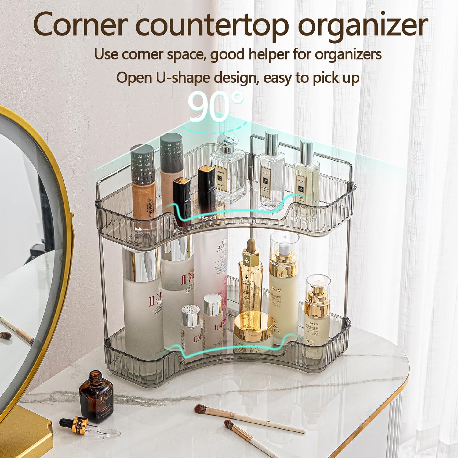 2-Tier Corner Organizer Space-Saving Storage Shelf for Bathroom Kitchen and Vanity