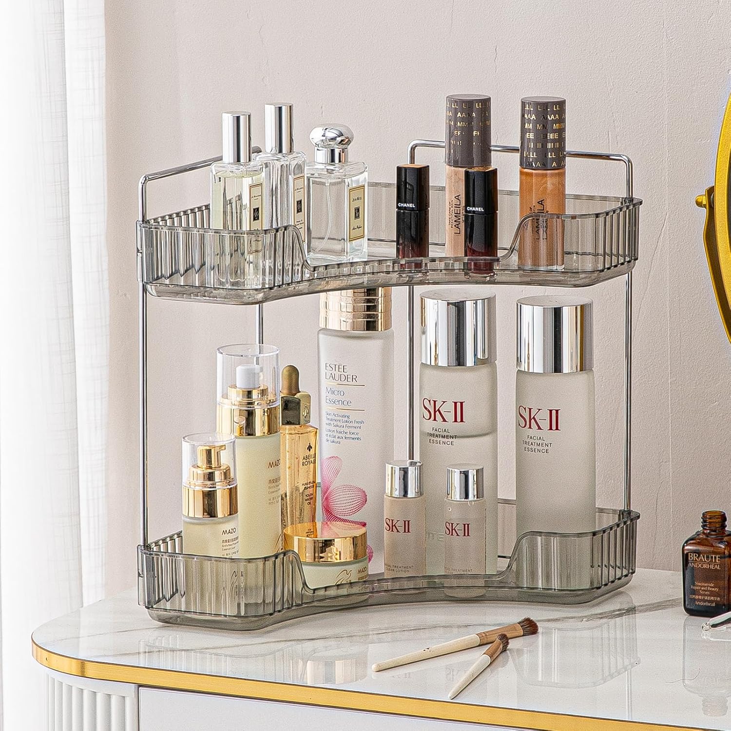 2-Tier Corner Organizer Space-Saving Storage Shelf for Bathroom Kitchen and Vanity