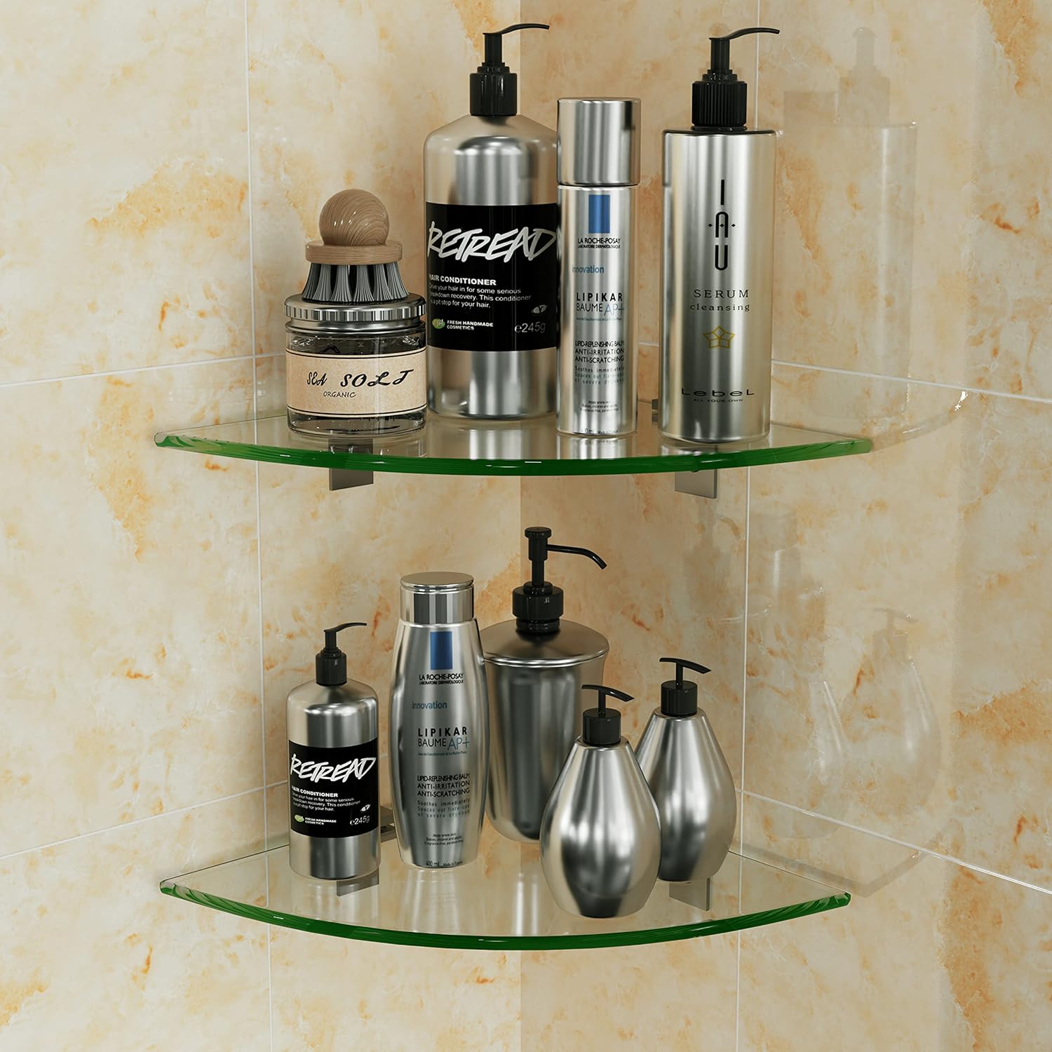 2-Pack Glass Corner Shower Shelves Drill Free Installation