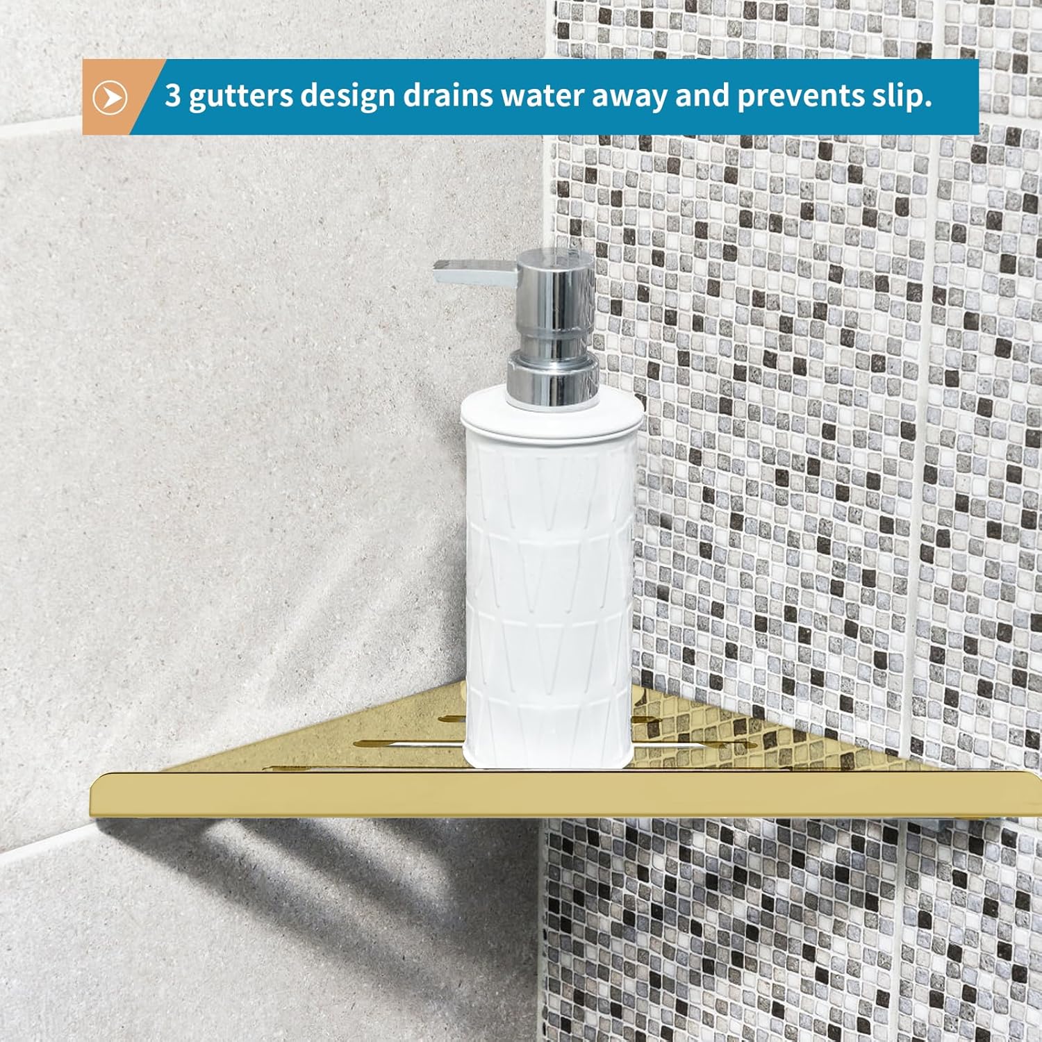 2 Pcs 304 Stainless Steel Corner Shelf with Screws Polished Gold