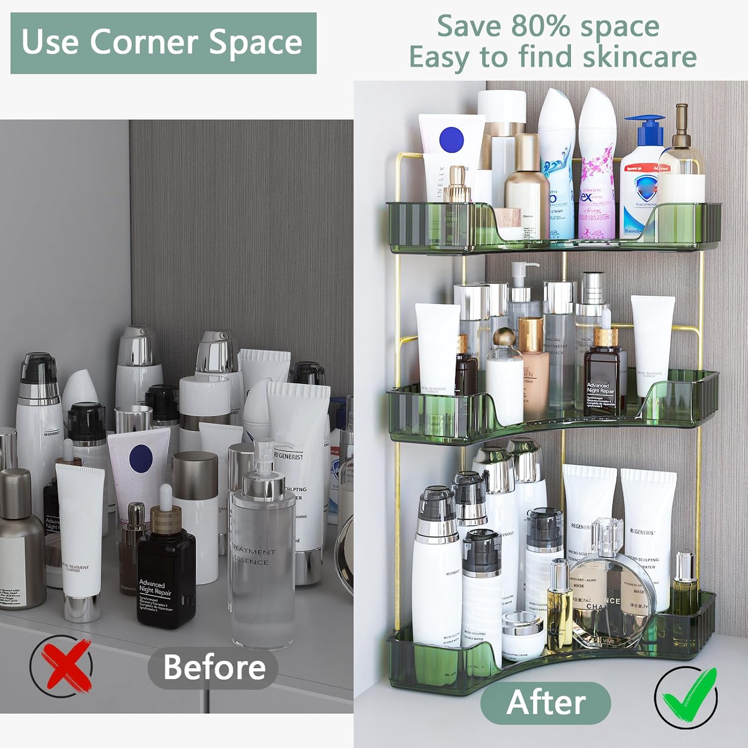 Webetop Corner Organizer Bathroom and Vanity Storage 90 Degree Design Clear Plastic Spacious Shelf