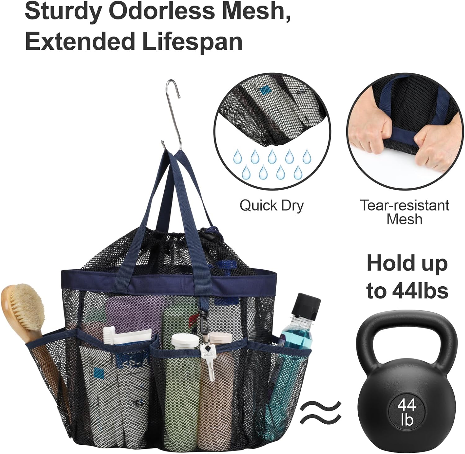F-color Mesh Shower Caddy with Drawstring and 7 Pockets 1