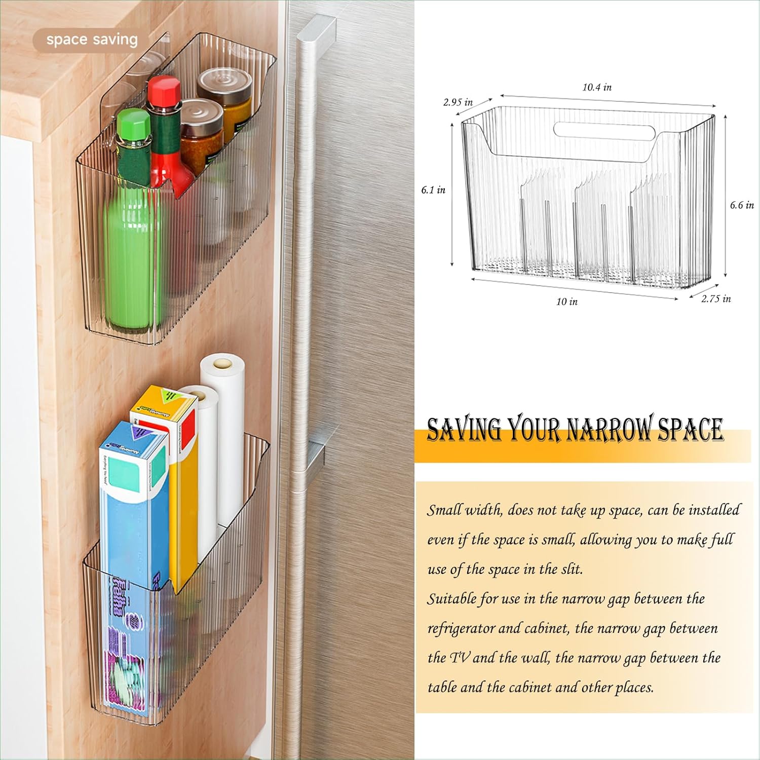 2 Pack Adhesive Mount Cabinet Door Organizer for Narrow Space and Bathroom Use