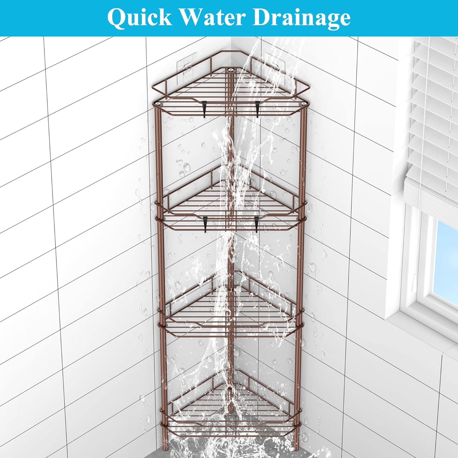 4 Tier Floor Standing Corner Shower Caddy Organizer Shelf with Hooks
