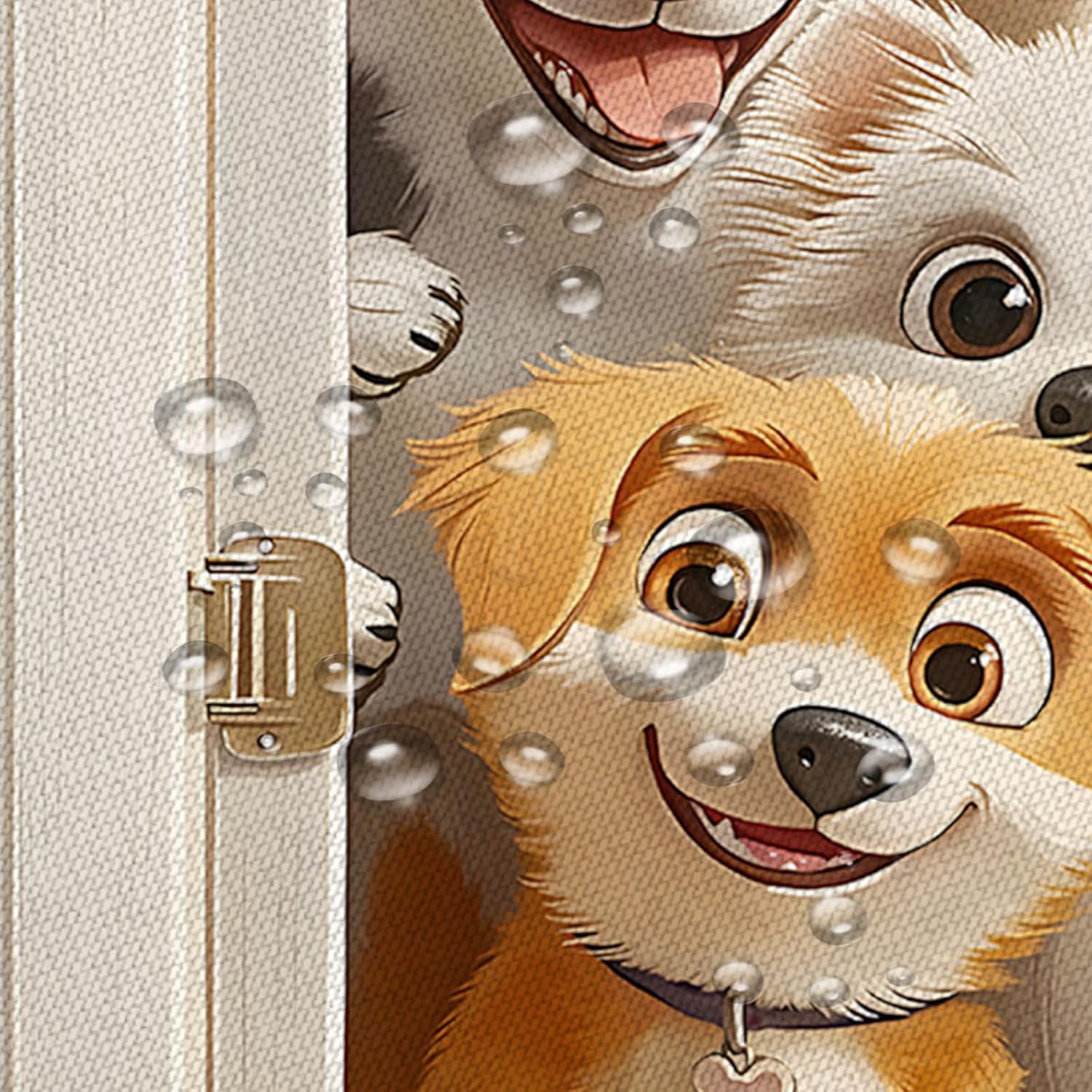 Funny Dogs Shower Curtain Cute Cartoon Animal Paws Print Bone Watercolor Farmhouse Decor