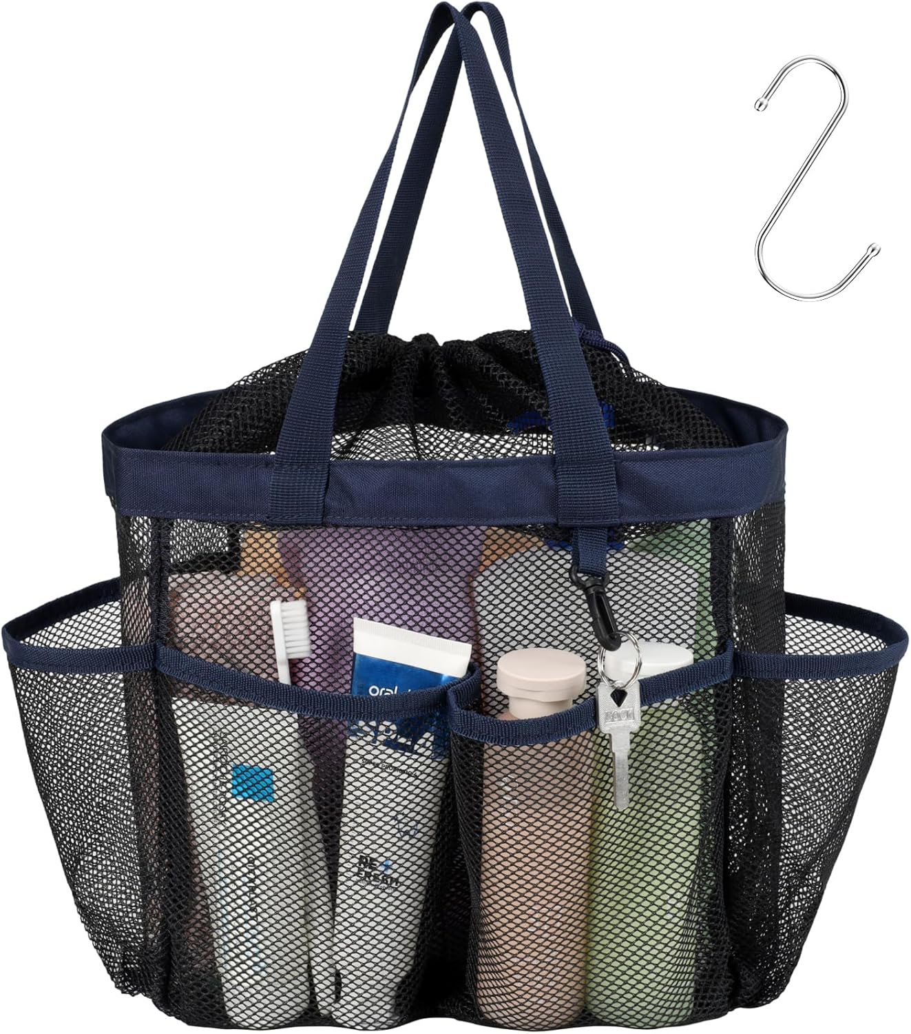 F-color Mesh Shower Caddy with Drawstring and 7 Pockets 1