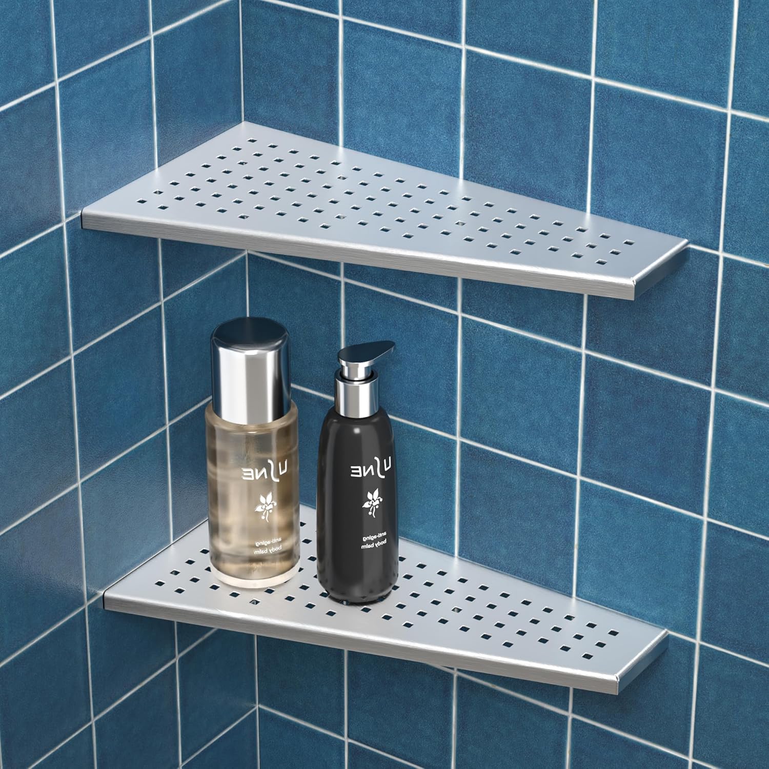 Corner Shower Shelf 2PCS Trapezoid Shaped 304 Stainless Steel No Drilling Needed