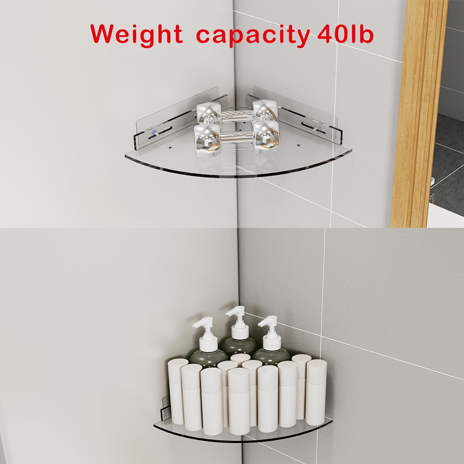 Acrylic Corner Shower Caddy Shelf 2 Pack - Space Saving Wall Mounted Organizer