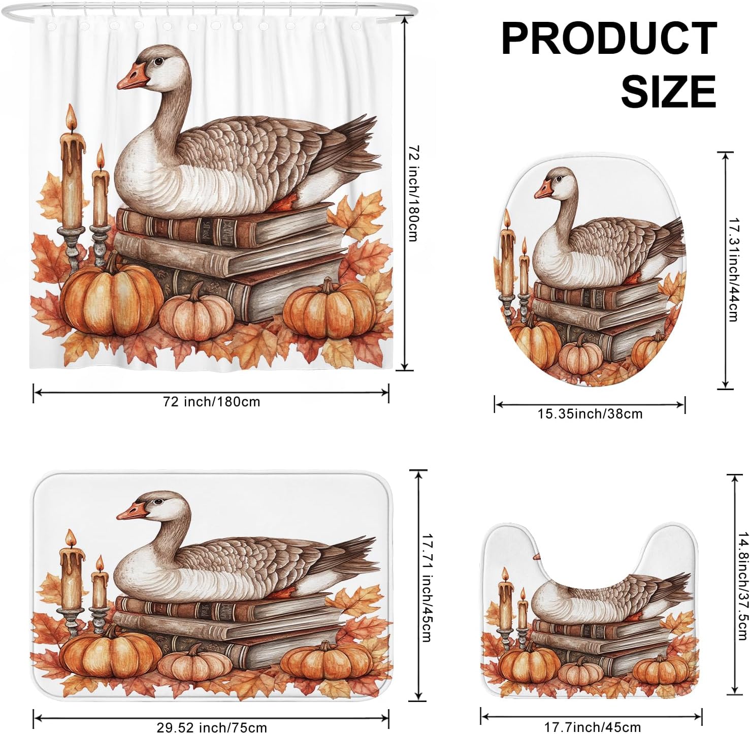 DESIHOM 4PCS Fall Goose Shower Curtain Set 72x72 with Hooks and Bathroom Accessory Kit