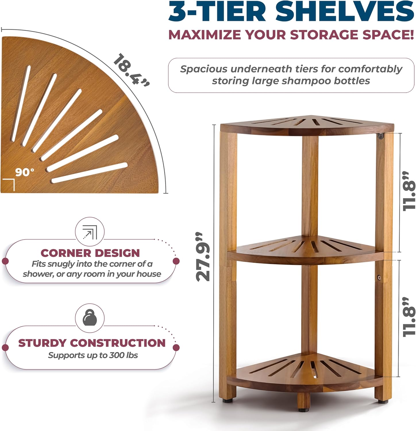 Bluewest 3-Tier Corner Shower Caddy Stand with Anti-Slip Feet