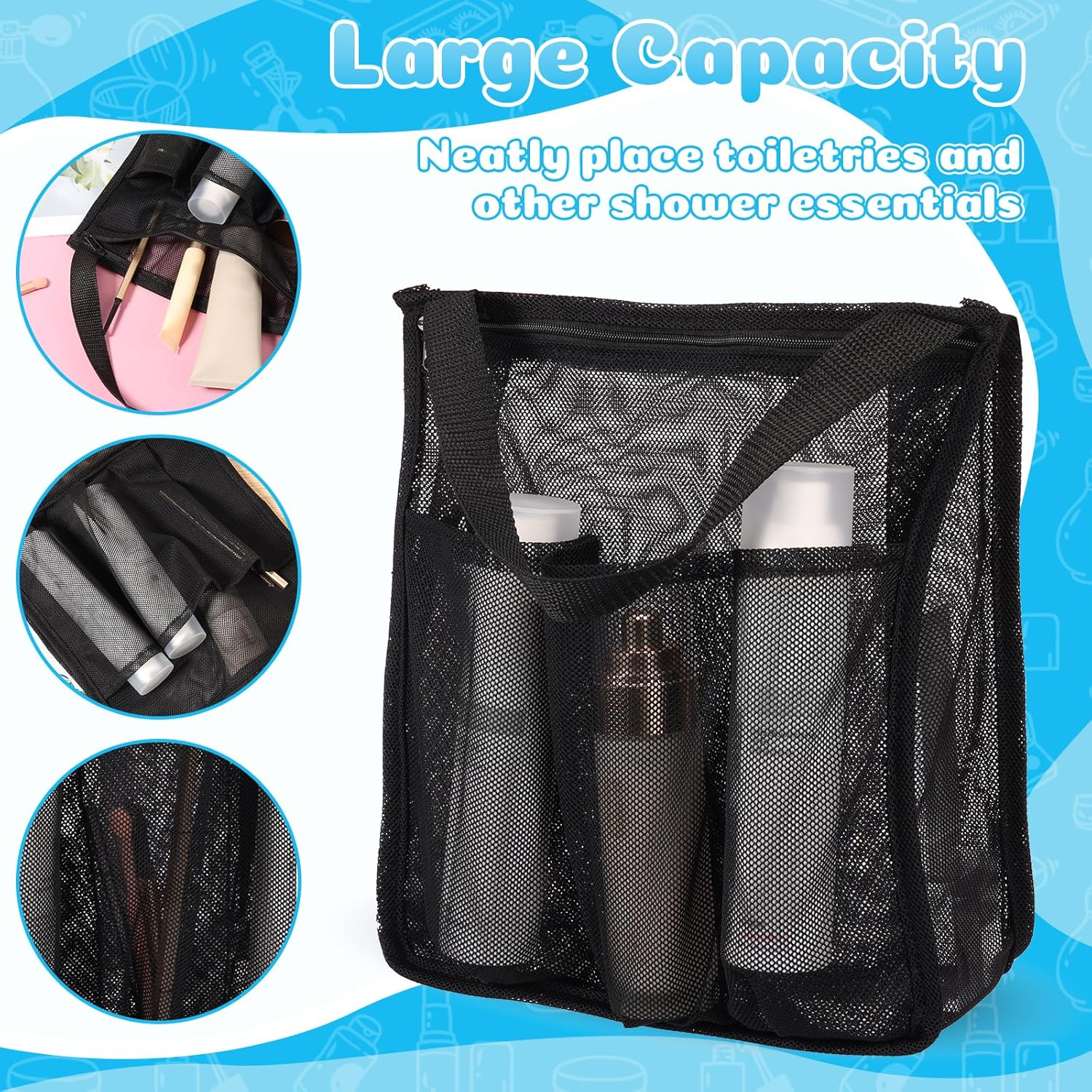 Mesh Shower Caddy Large Capacity Quick Drying Travel Toiletry Bag for Swimmers Gym Camp Travelers