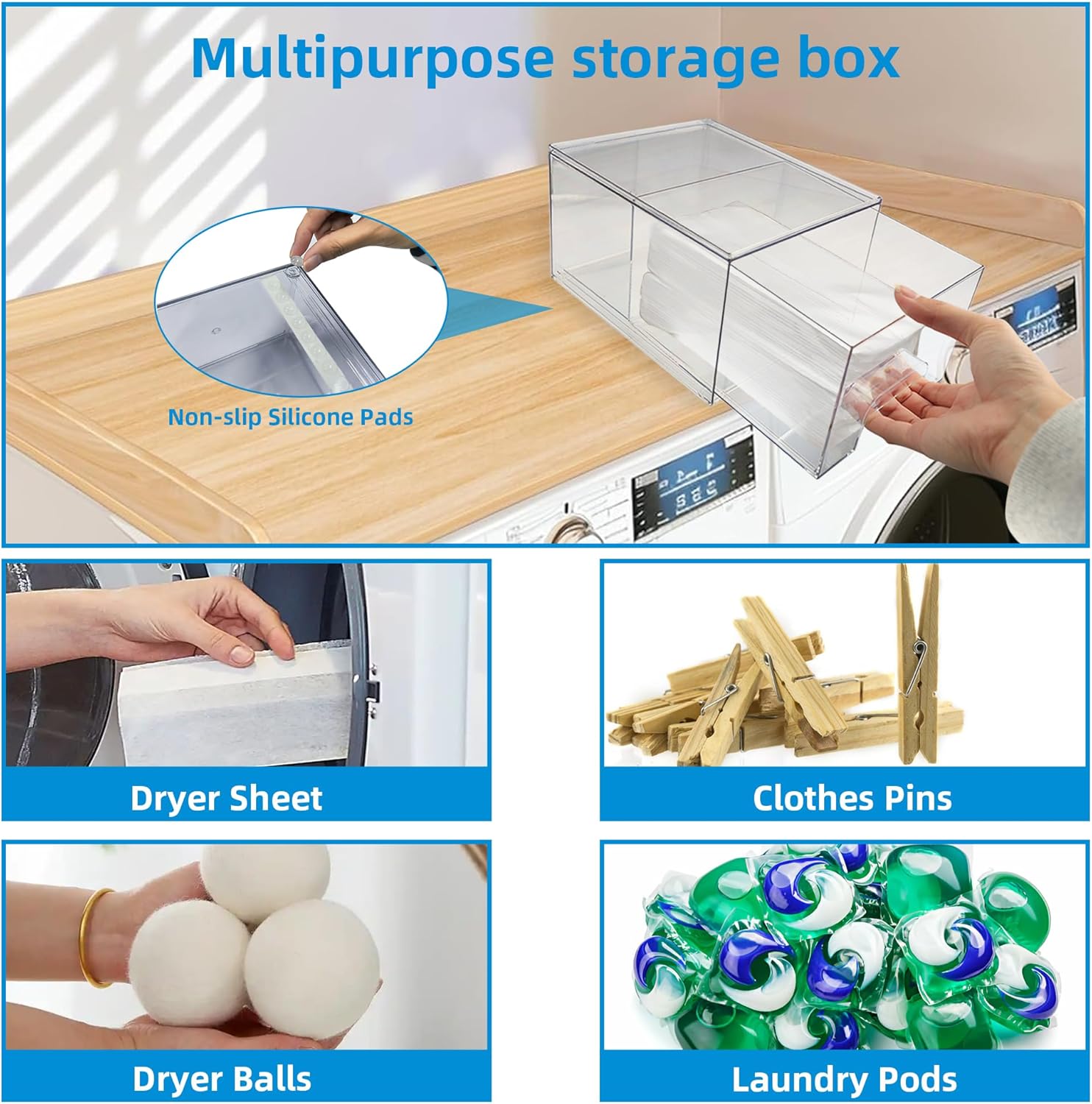 3 Pack Laundry Powder Container and Dryer Sheet Holder Organized Storage Drawer with Labels