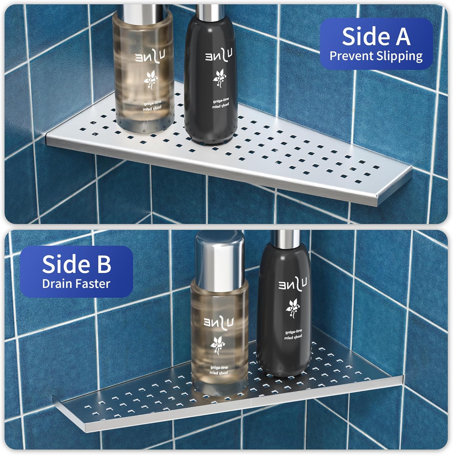 Corner Shower Shelf 2PCS Trapezoid Shaped 304 Stainless Steel No Drilling Needed