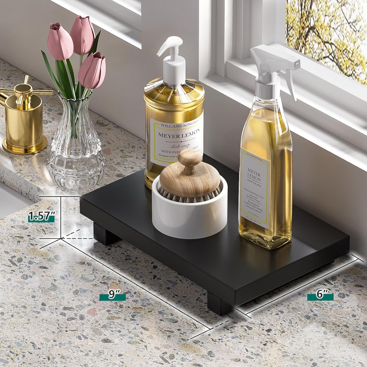 Greatseas Bamboo Soap Tray Stand for Kitchen and Bathroom Decor