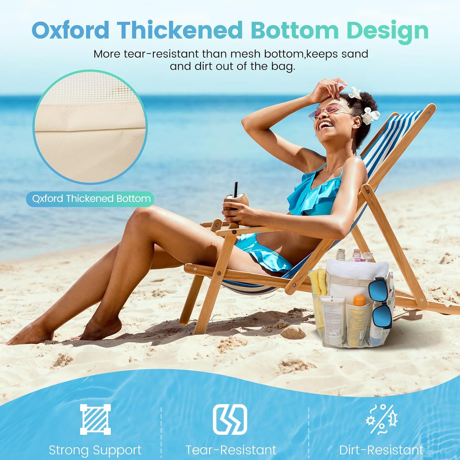 Mesh Shower Caddy with 9 Pockets for Dorm Room and Travel Essentials - Beige