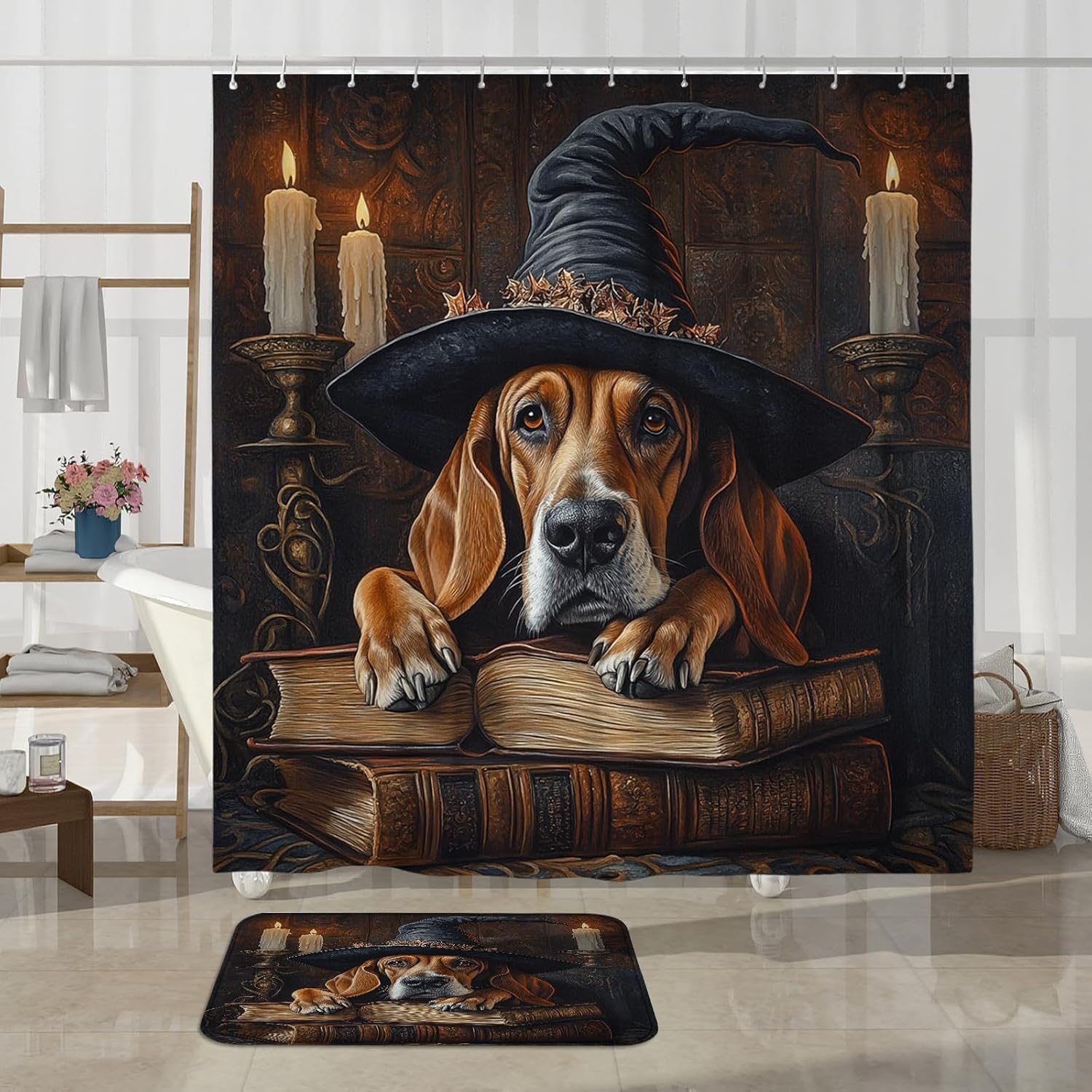 4PCS Halloween Witch Bath Set with Non-Slip Rug and U Shape Toilet Lid Cover