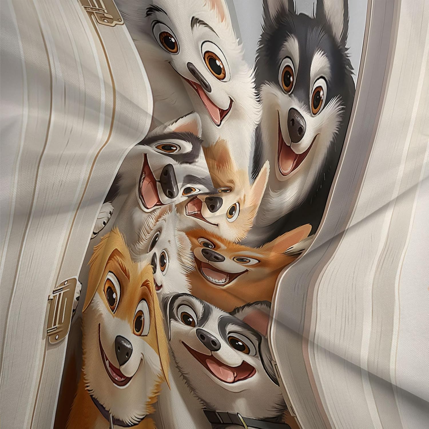 Funny Dogs Shower Curtain Cute Cartoon Animal Paws Print Bone Watercolor Farmhouse Decor