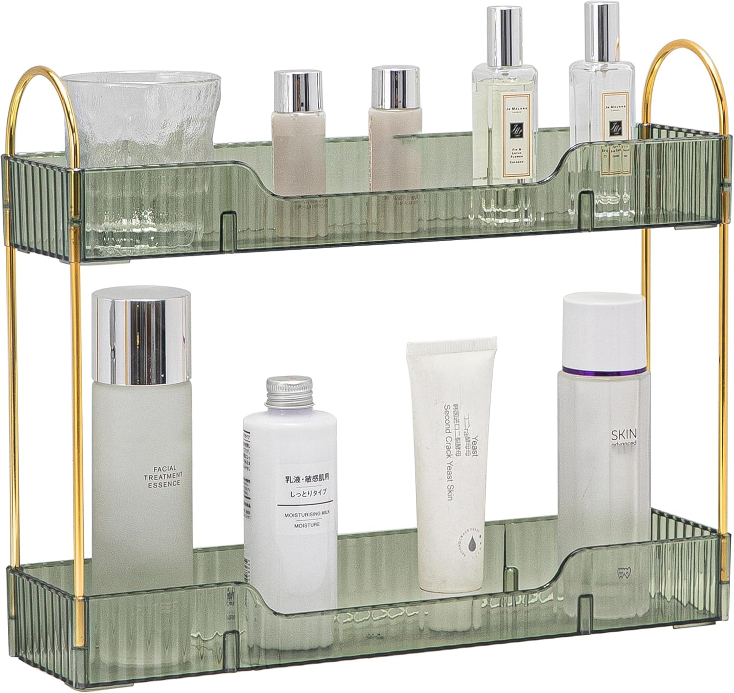YCIADONE 2 Tiers Narrow Vanity Makeup Organizer Vintage Green