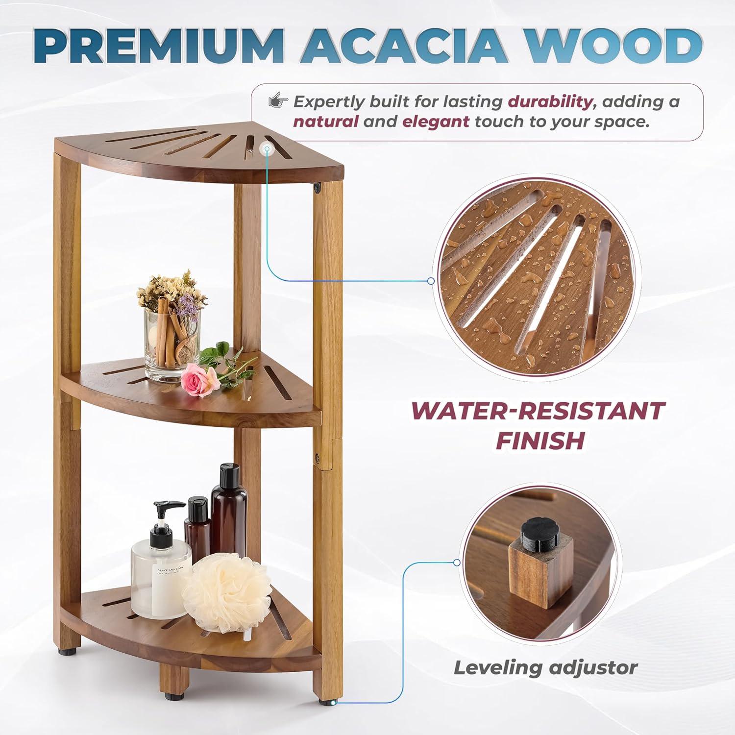 Bluewest 3-Tier Corner Shower Caddy Stand with Anti-Slip Feet