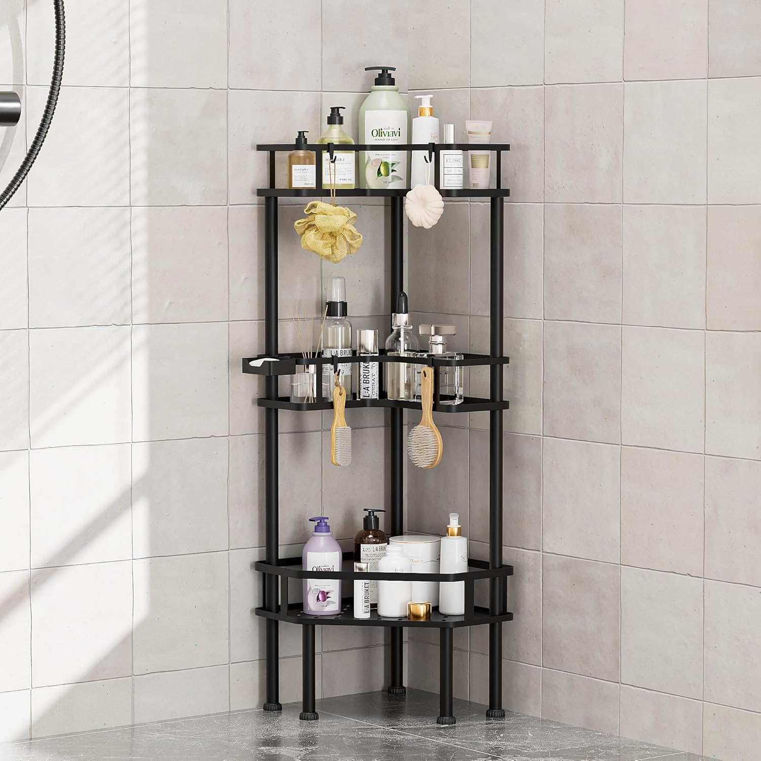 FJNATINH Corner Shower Caddy - 3 Tier Metal Organizer Stand for Bathroom