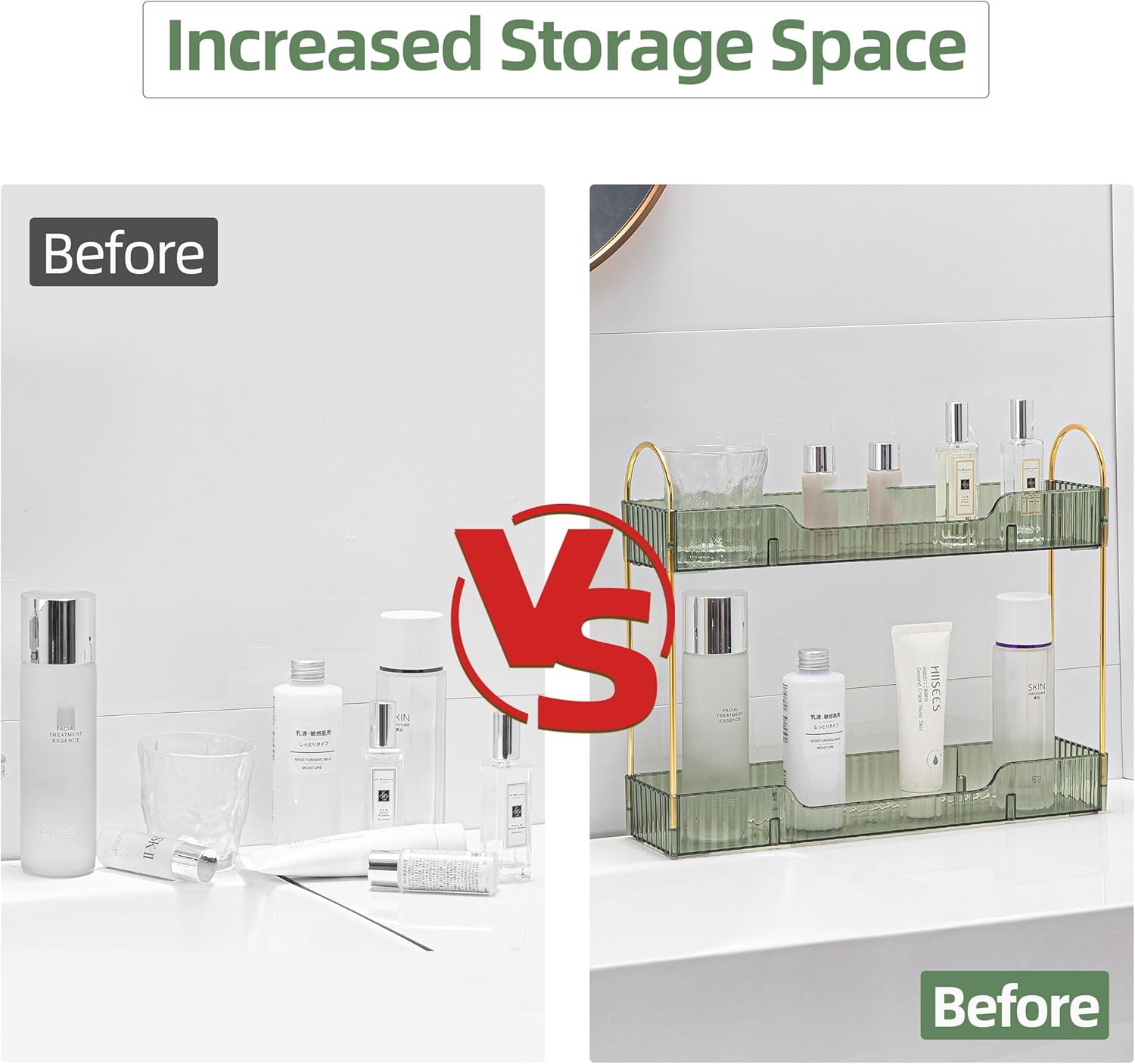 YCIADONE 2 Tiers Narrow Vanity Makeup Organizer Vintage Green