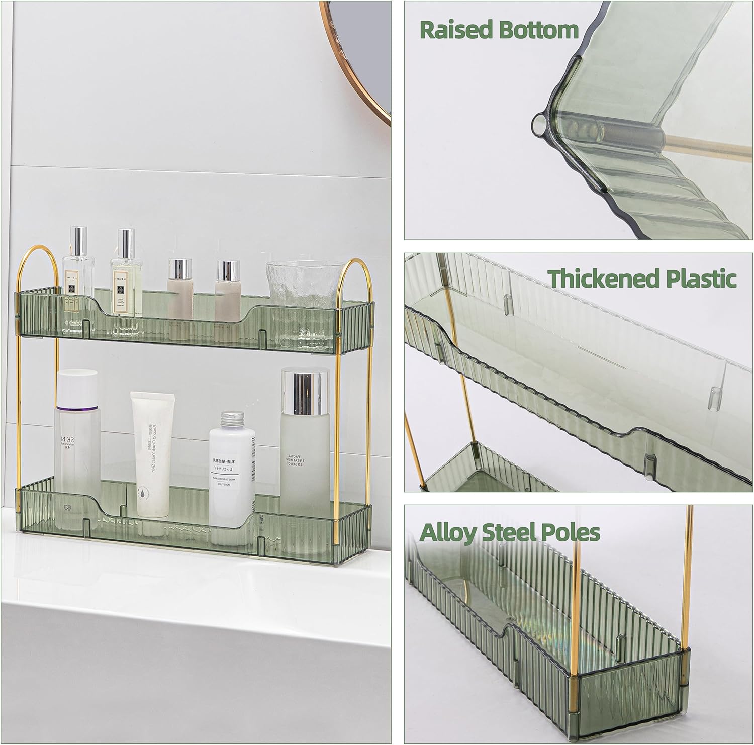 YCIADONE 2 Tiers Narrow Vanity Makeup Organizer Vintage Green