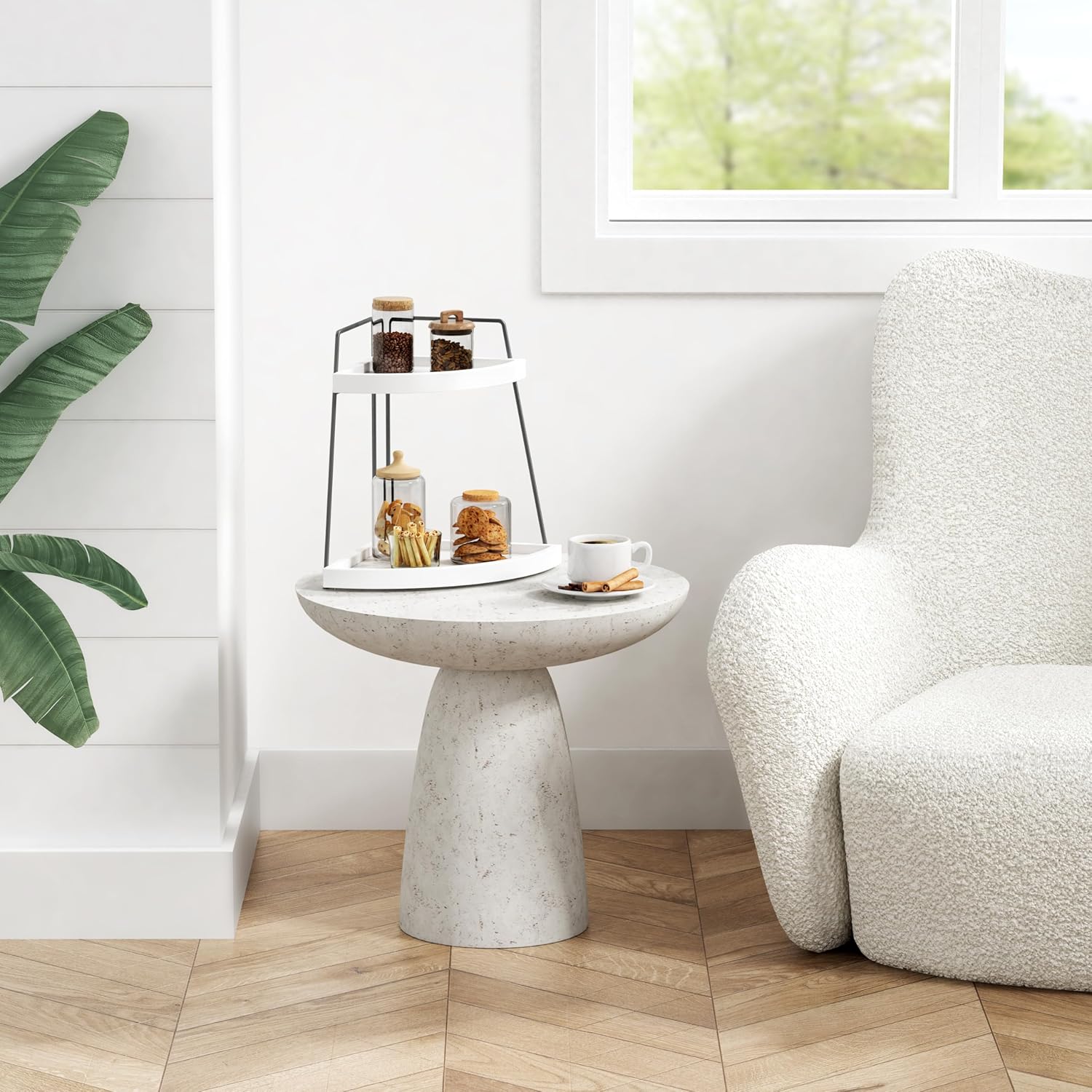 Forbena 2 Tier Corner Bathroom Organizer Shelf Stand - White and Grey